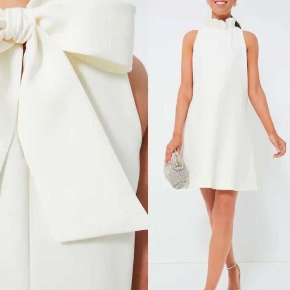 ~ Tuckernuck XXL Swing Mini Dress Ivory Sleeveless Blythe Ruffle Bow Preppy Mod